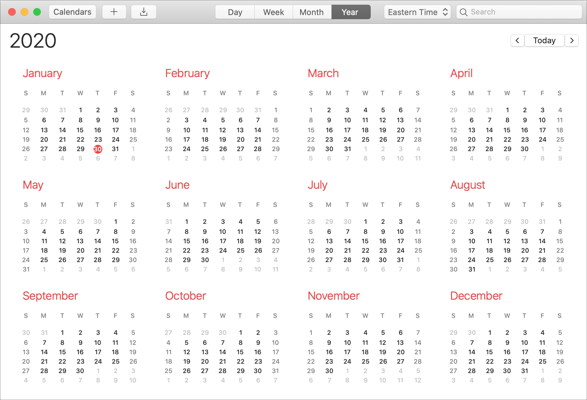 Calendar Mac Year View