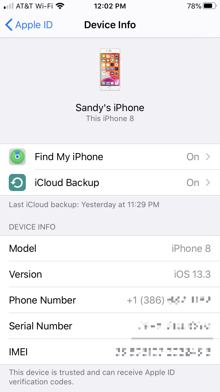 Find iPhone serial number IMEI devices