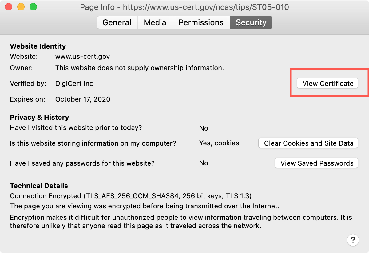 Firefox View Certificate Window