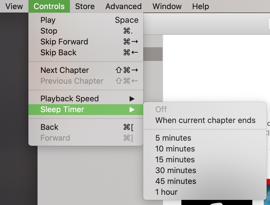 Set Sleep Timer Books Mac menu bar