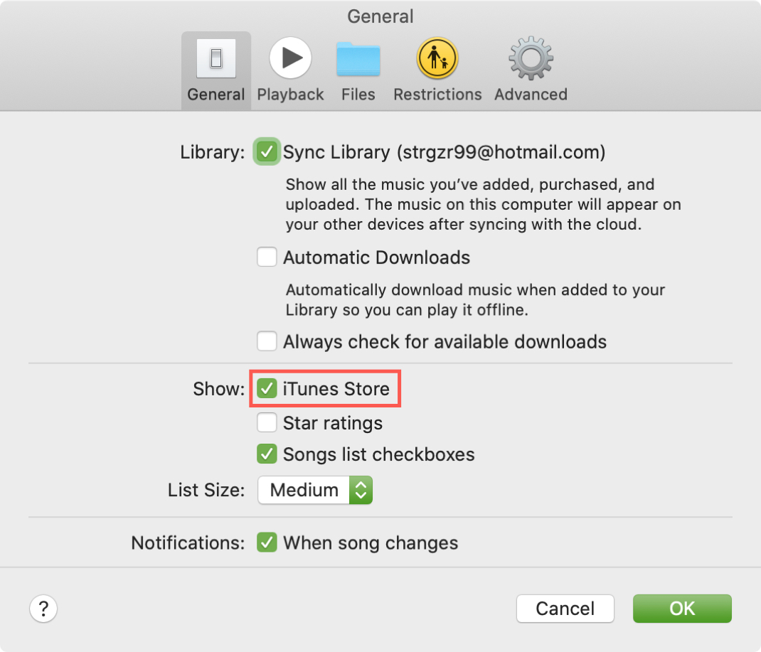 Show iTunes Store in Music on Mac