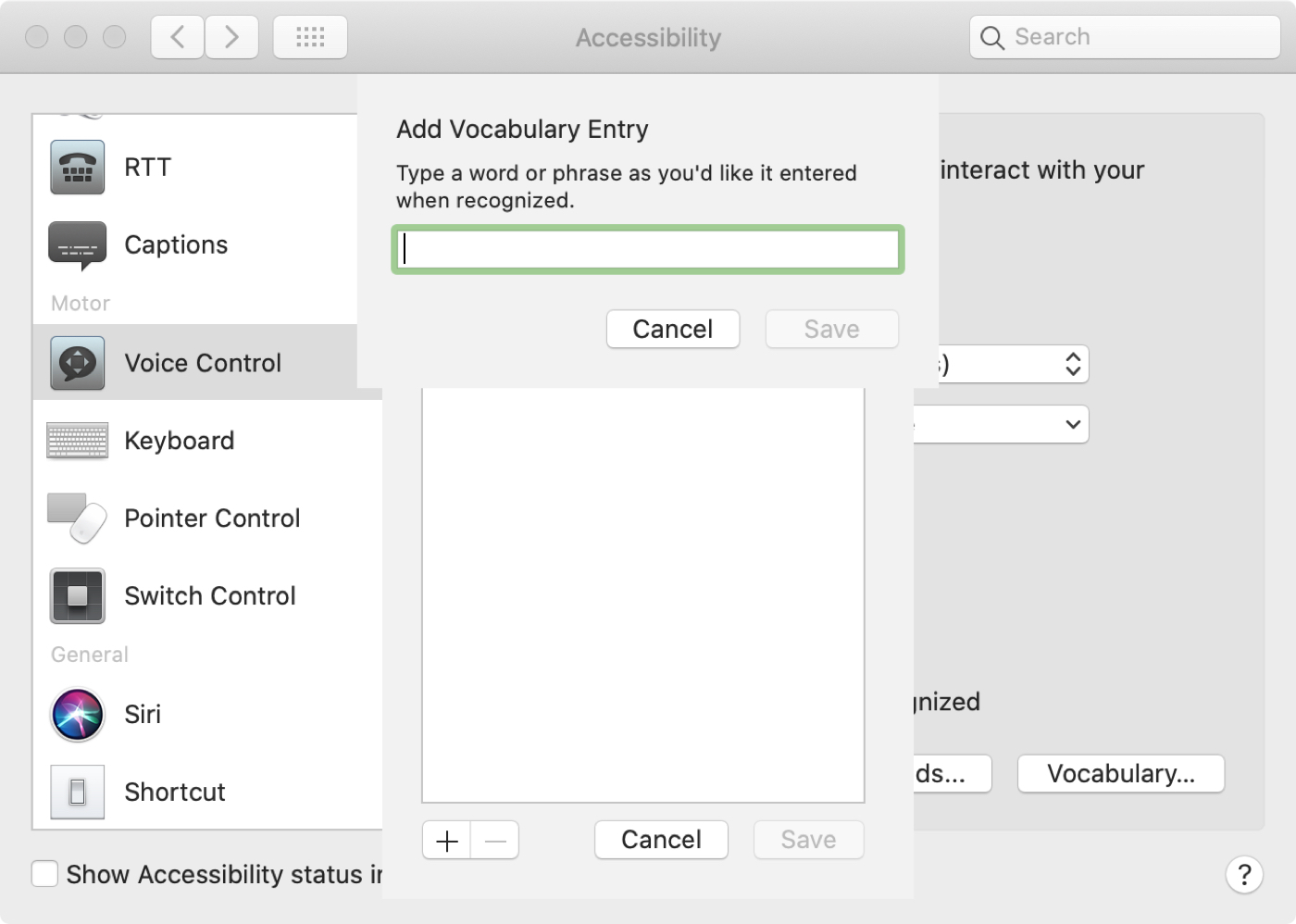 Voice Control Preferences Mac Add Vocabulary