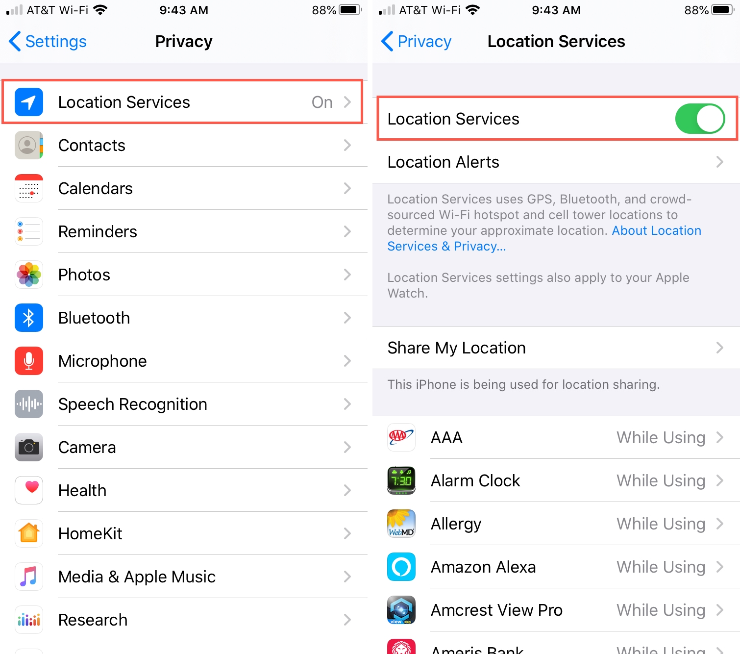 iPhone enable location services