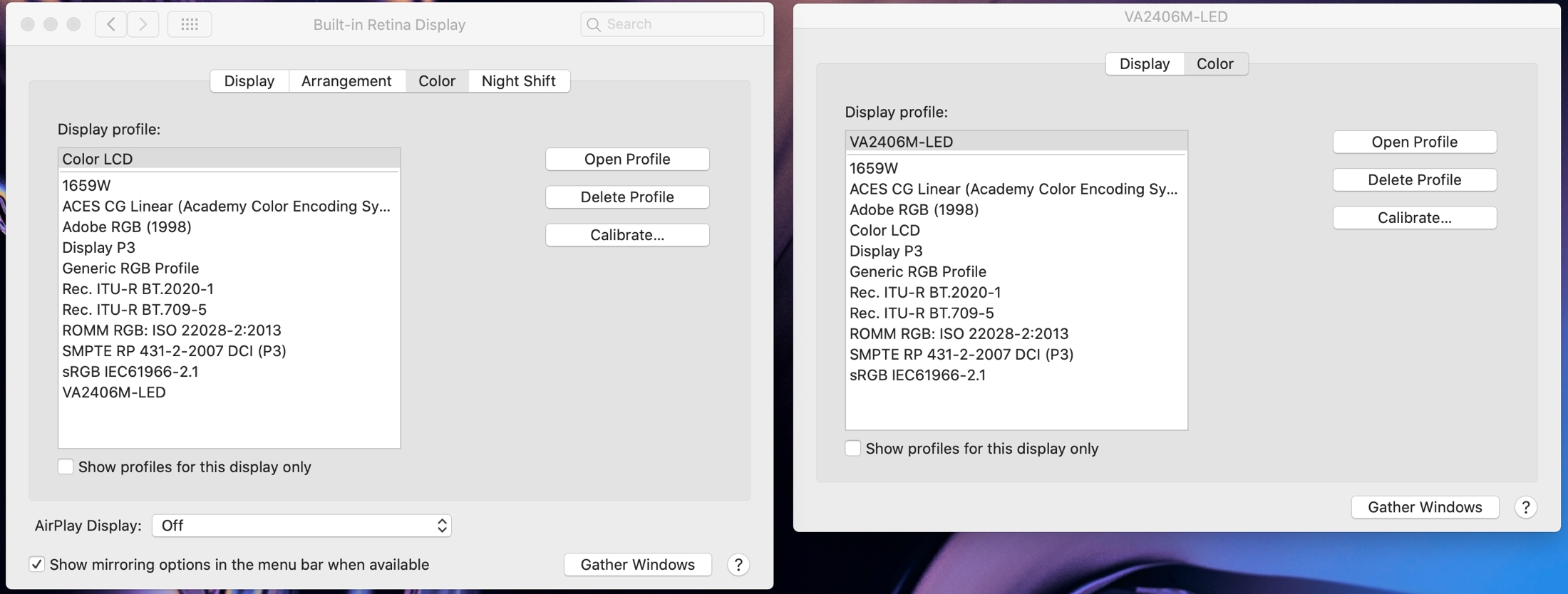 Mac External Displays Preferences Color Profiles