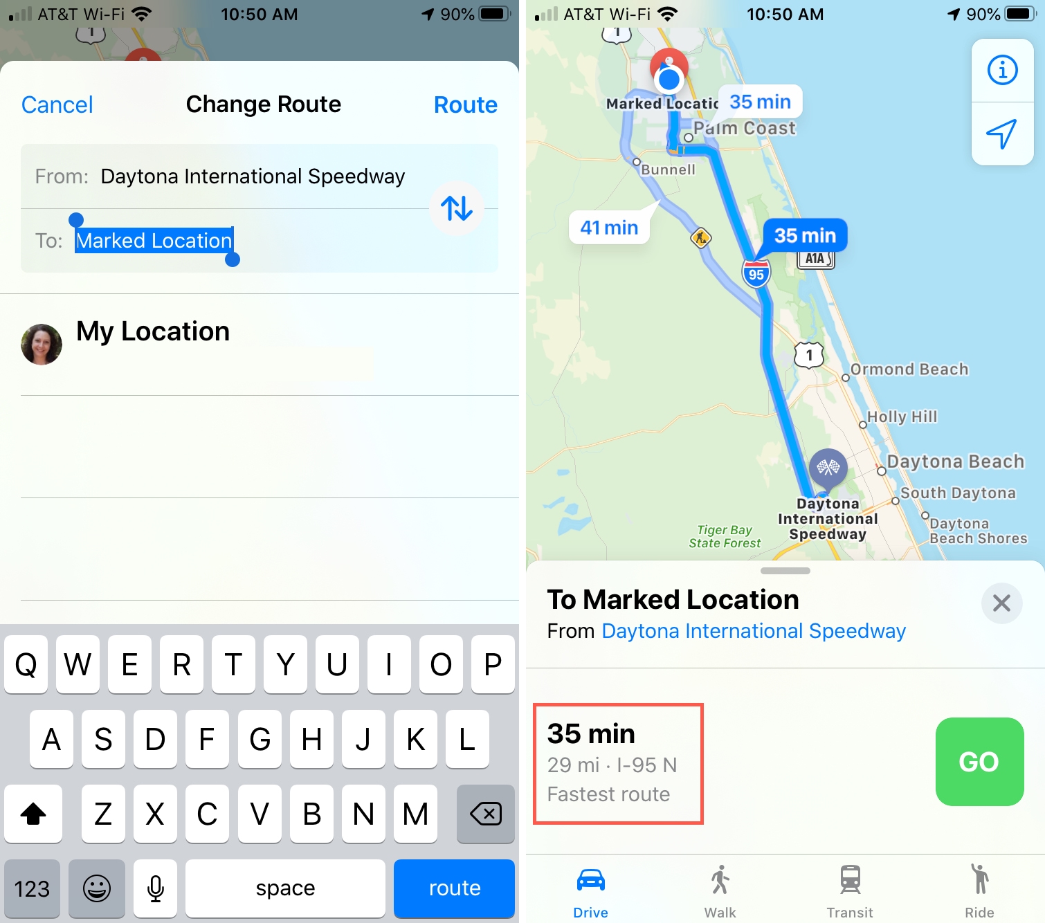 Maps Distance Between Locations iPhone