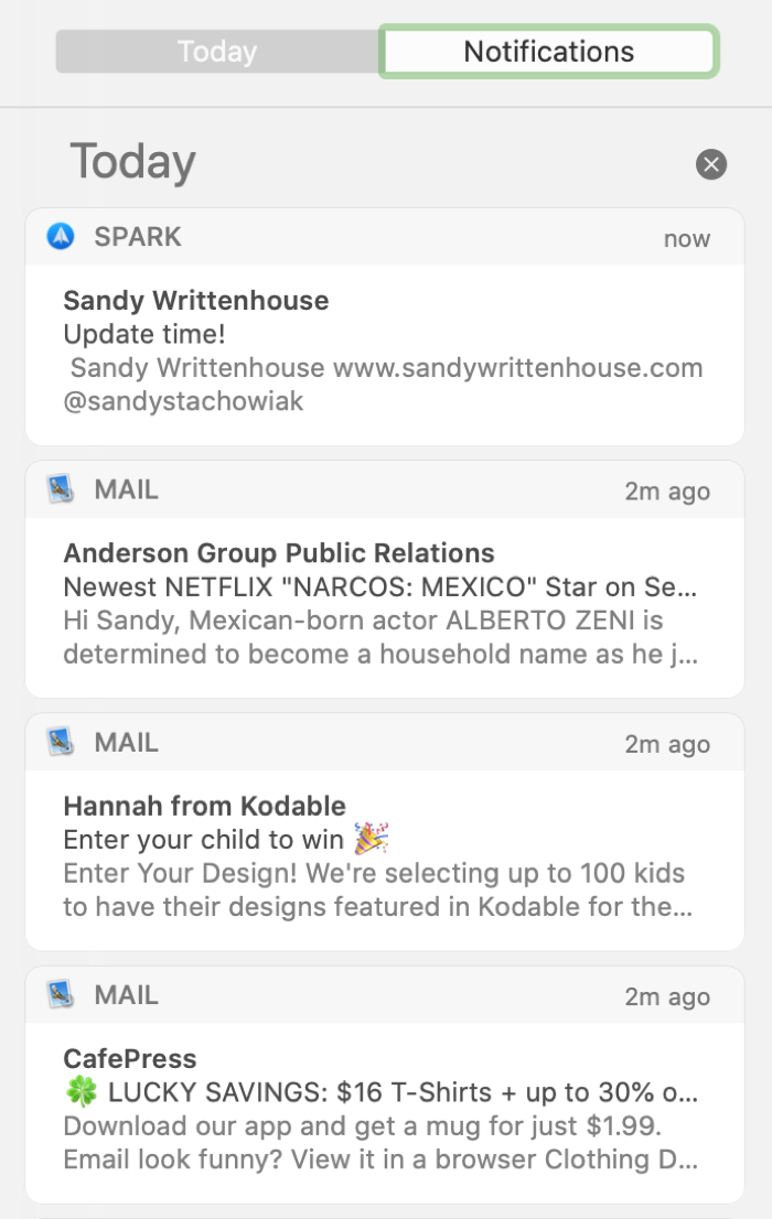 Notification Center Emails Mac