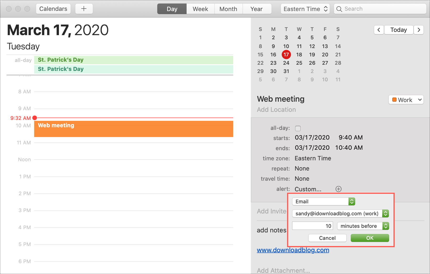 Calendar Custom Alert Mac