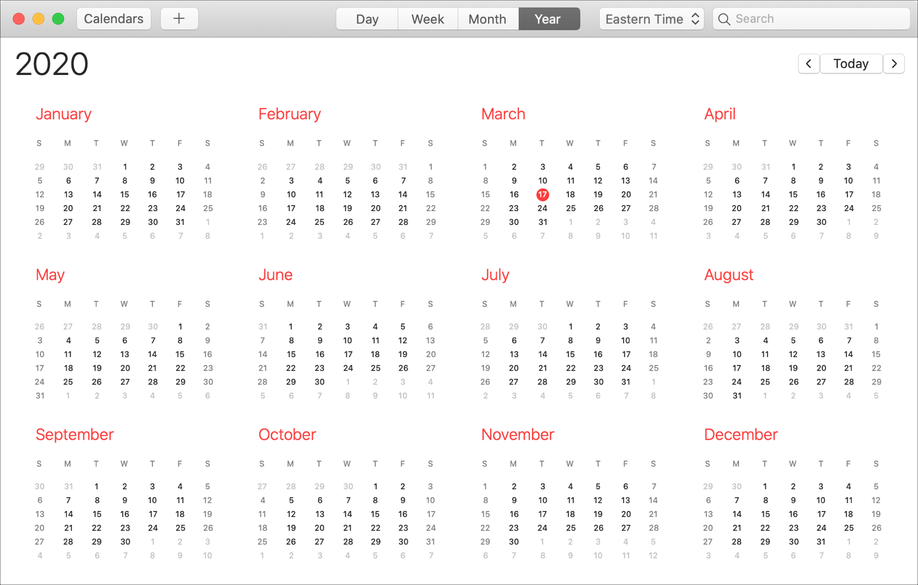 Calendar Year on Mac