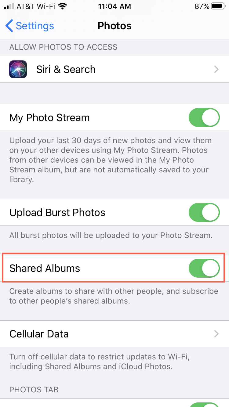Enable Shared Albums iPhone