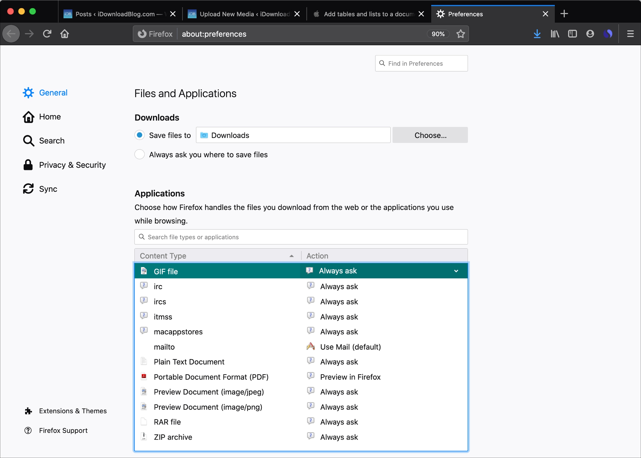 Files Applications Firefox Preferences Mac