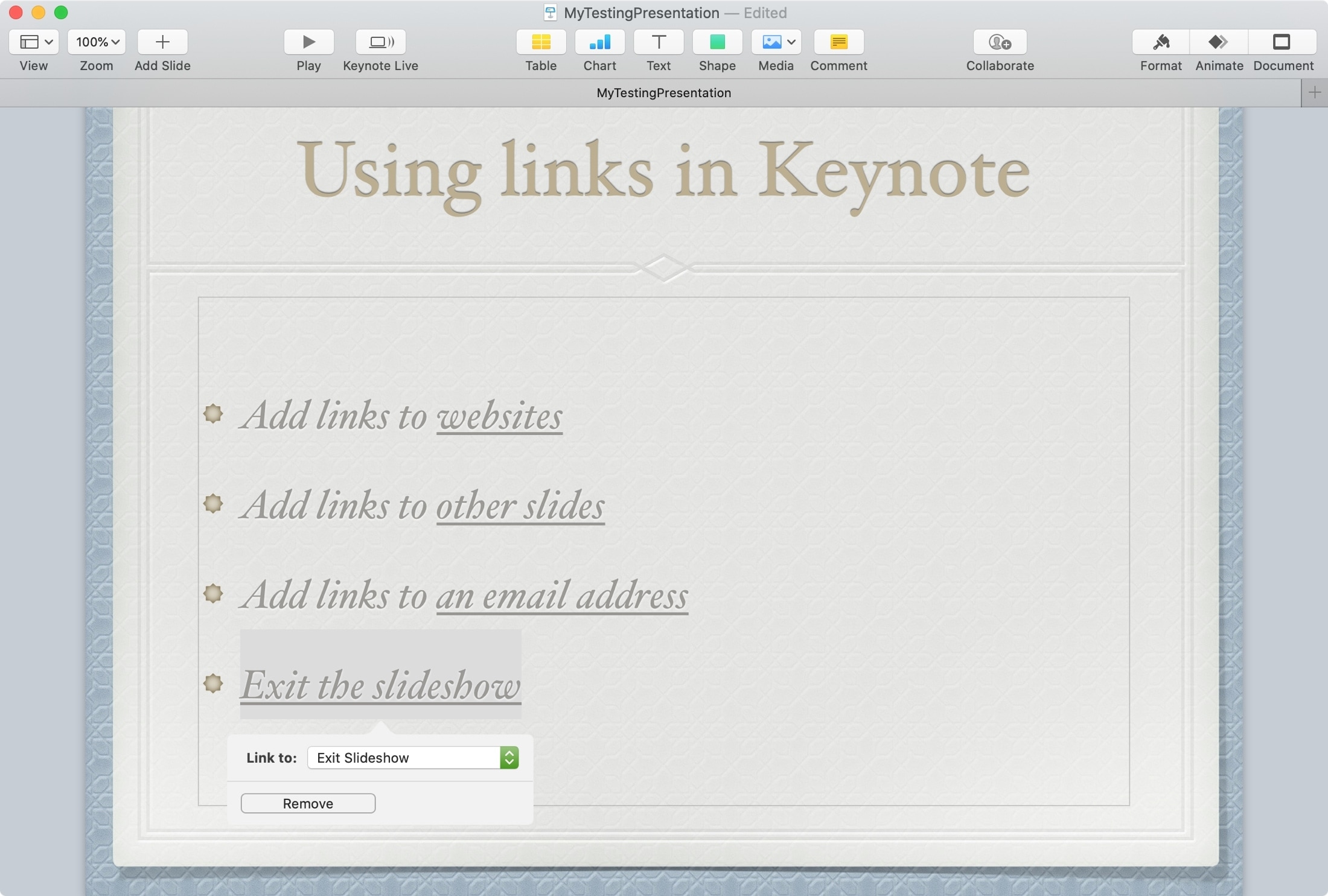 Keynote Mac Link to Exit