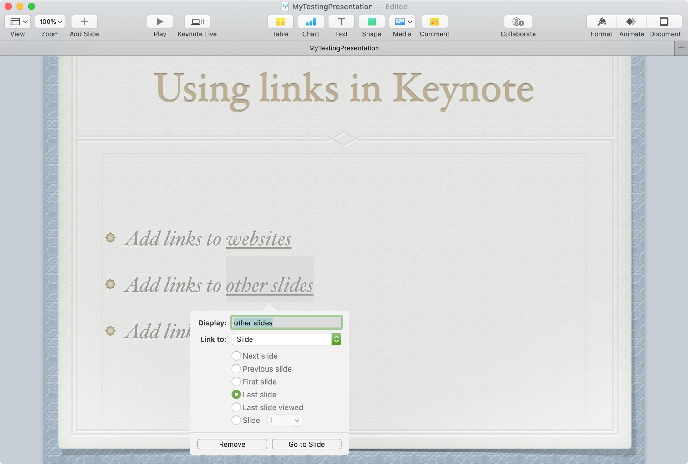 Keynote Mac Link to Slide