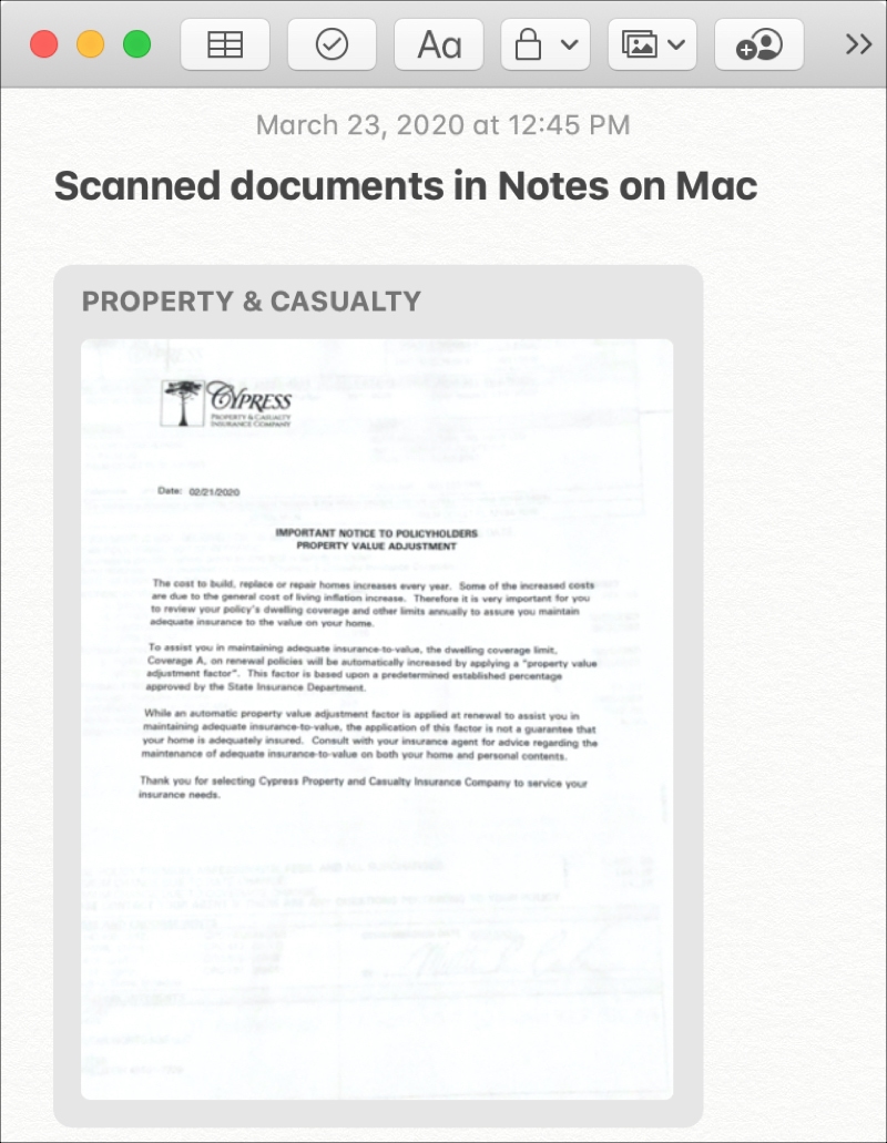 Mac Notes Scanned Document from iPhone