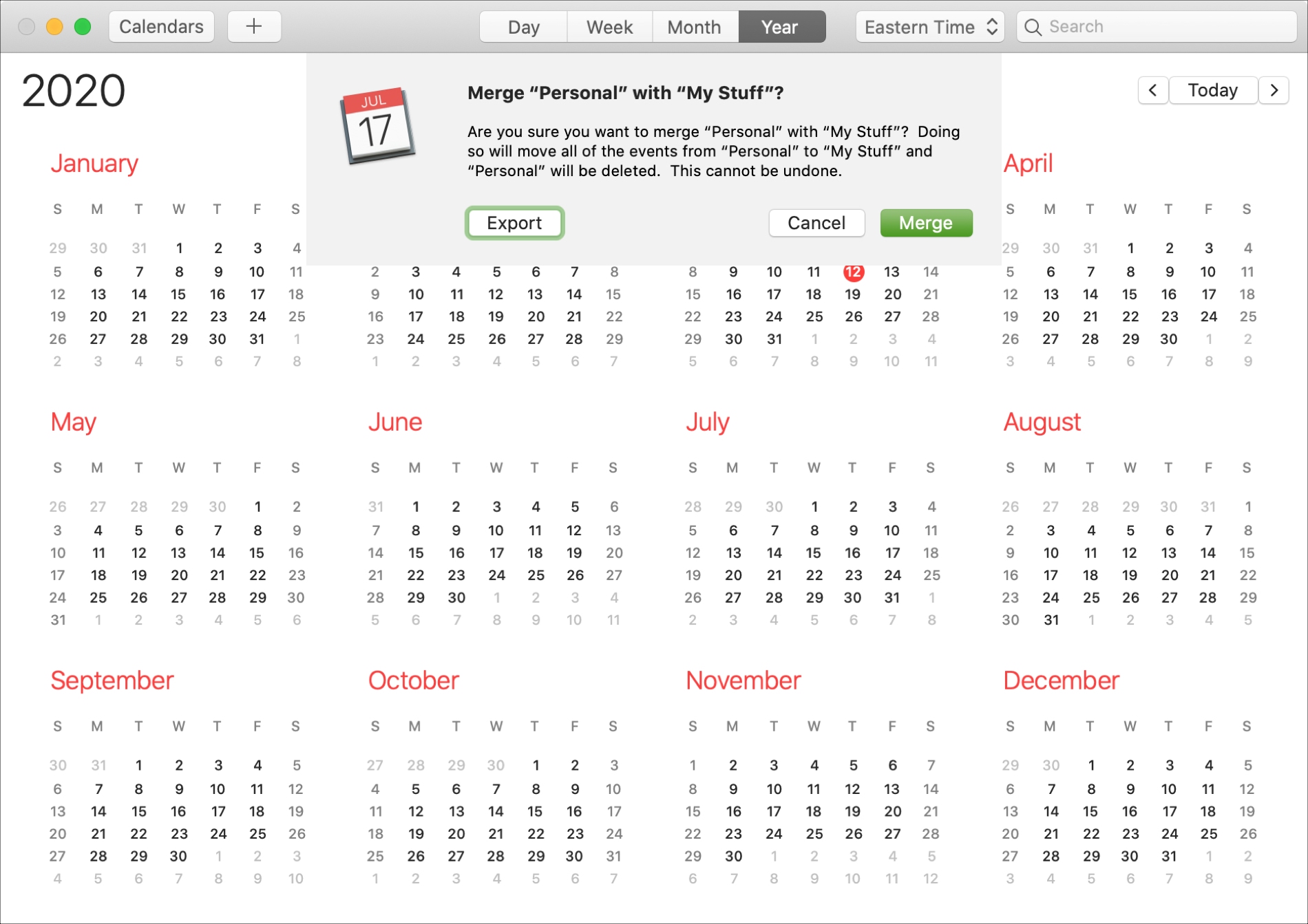 Merge iCloud Calendars on Mac
