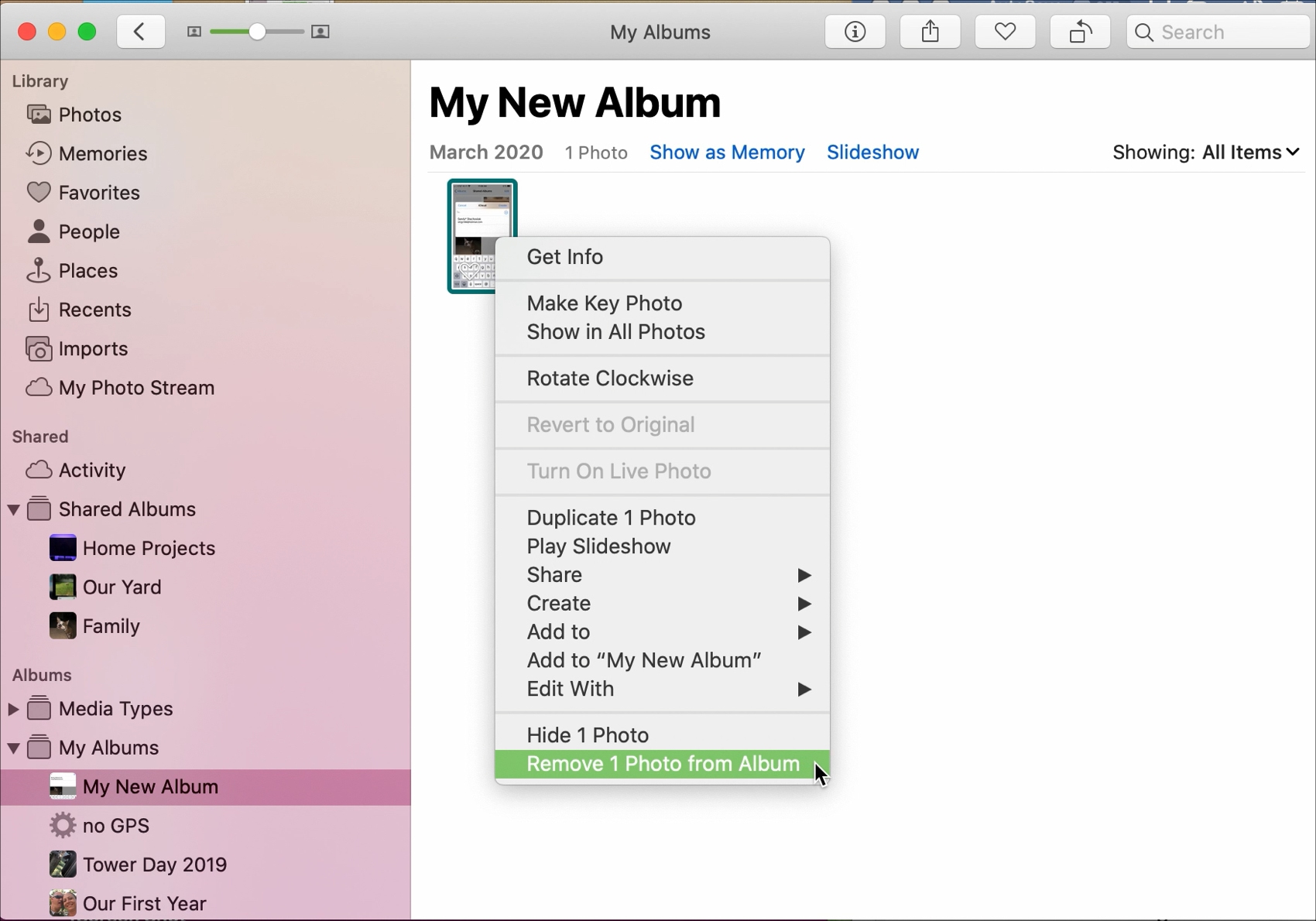 Remove Photos from Album Mac