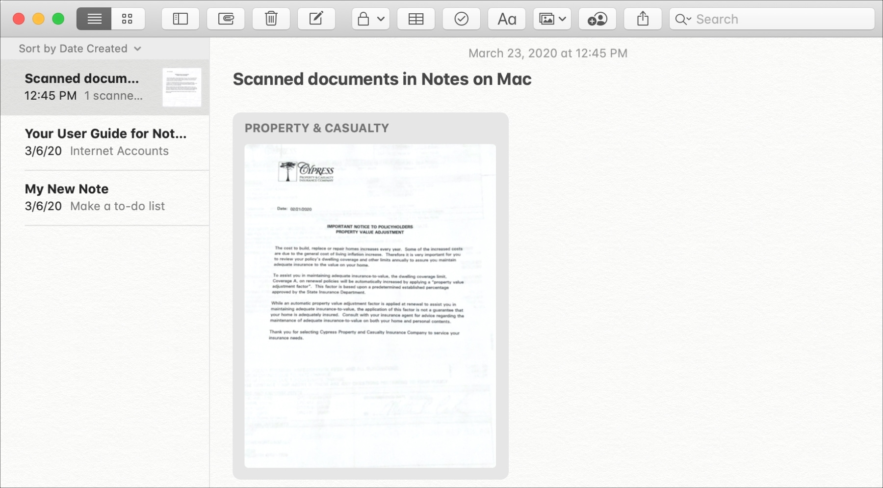 Scanned documents in Notes Mac
