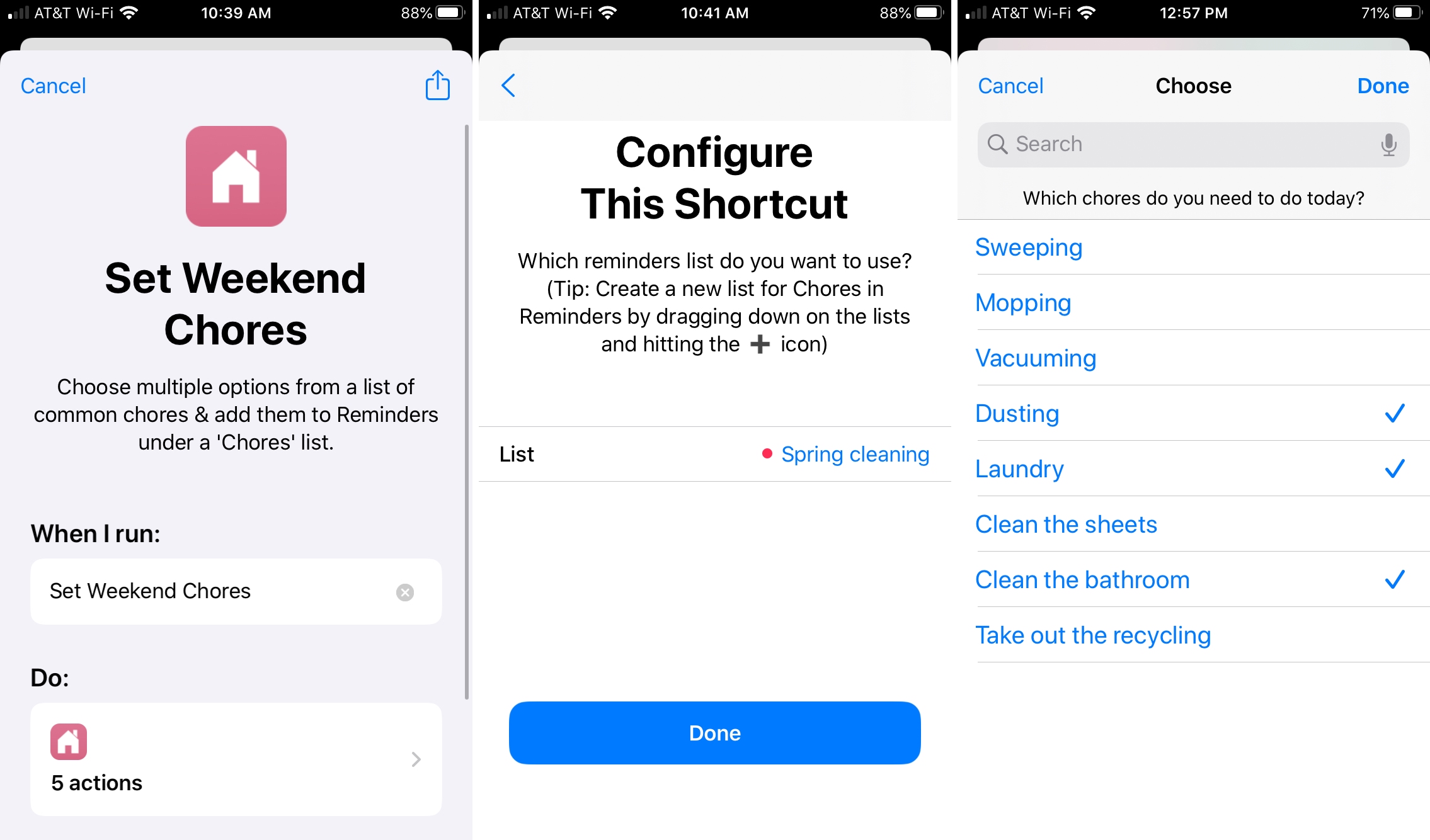 Set Weekend Chores shortcut iPhone