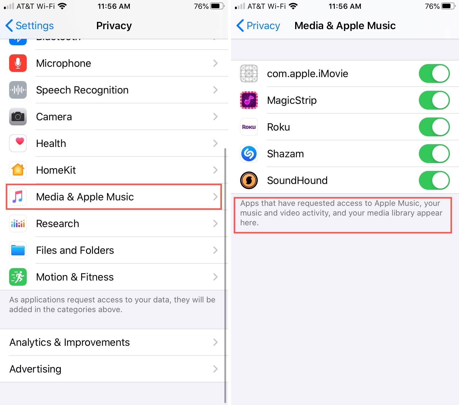 Settings Privacy Media Apple Music Apps iPhone