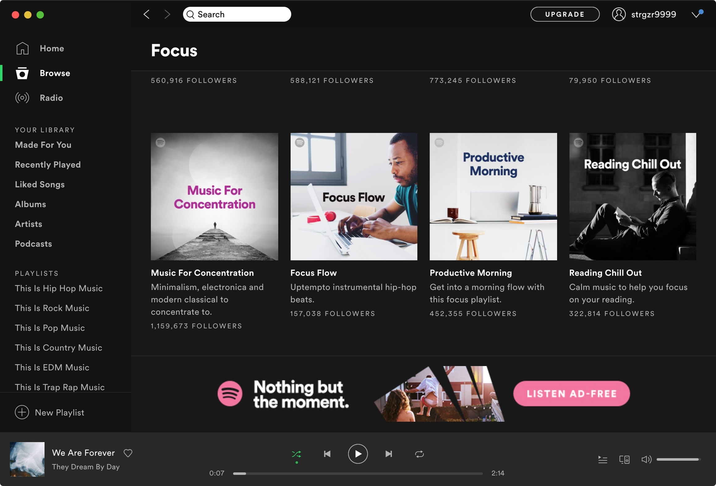 Spotify Focus section Mac