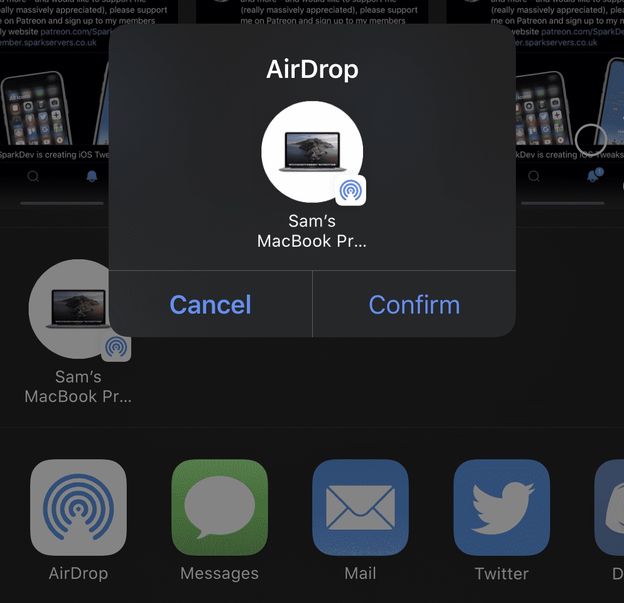 Этот патч добавляет диалог подтверждения в интерфейс AirDrop для iOS 9