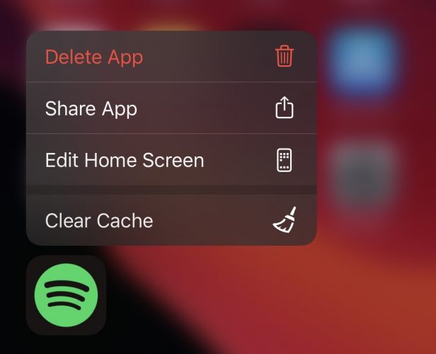 This tweak lets you clear an app's cache right from the Home screen