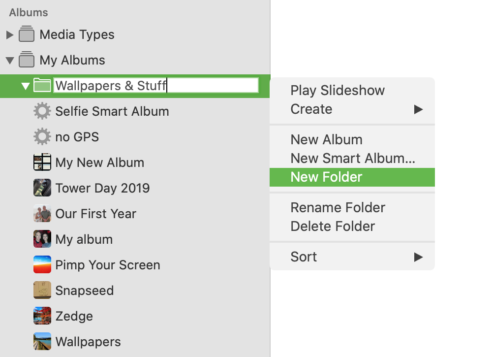 Create Folder in Photos Mac