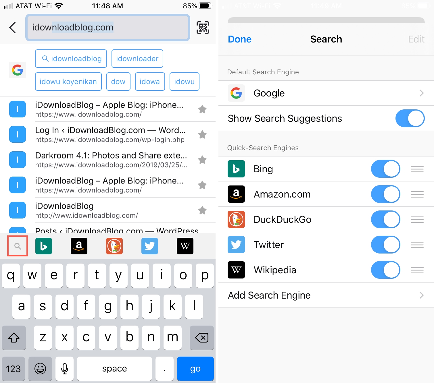 Firefox Search Suggestions Options iPhone