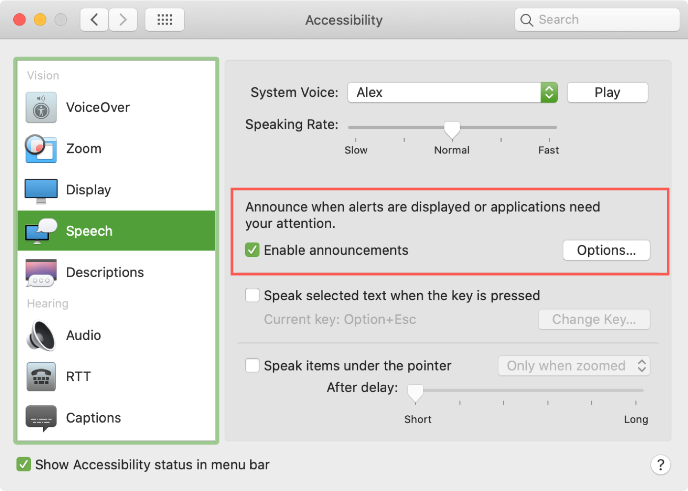Mac Accessibility Enable Announcements