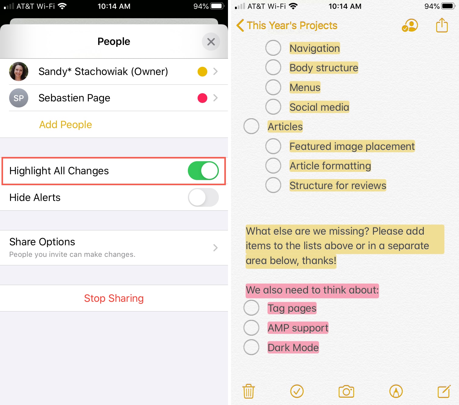 Notes Highlight All Changes iPhone
