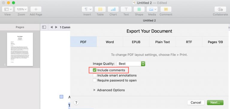 How to print and export your comments in Pages, Numbers and Keynote