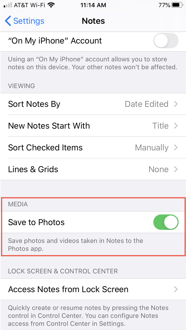 Settings Notes Save to Photos iPhone