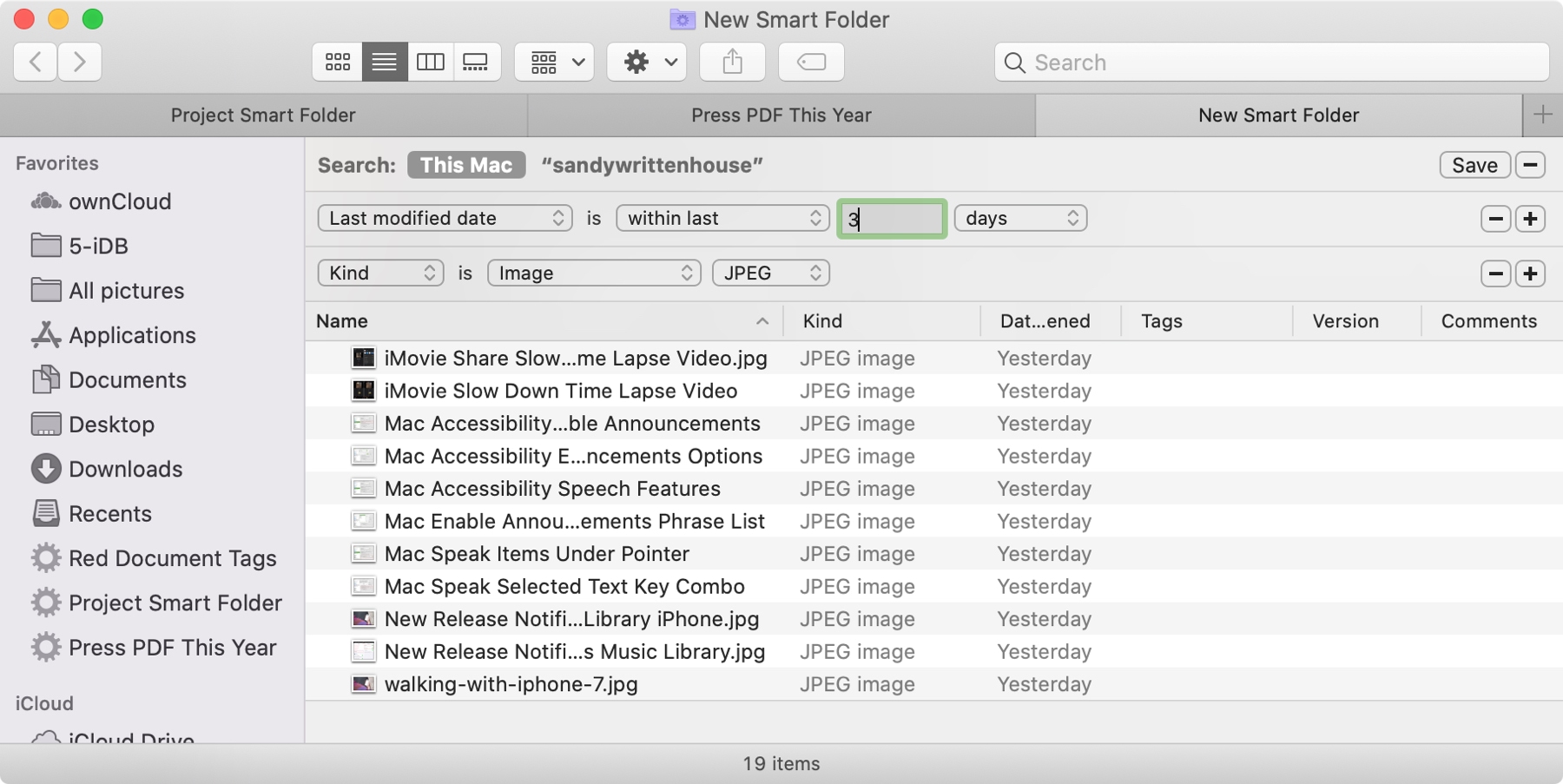 Smart Folders Modified Jpeg Days