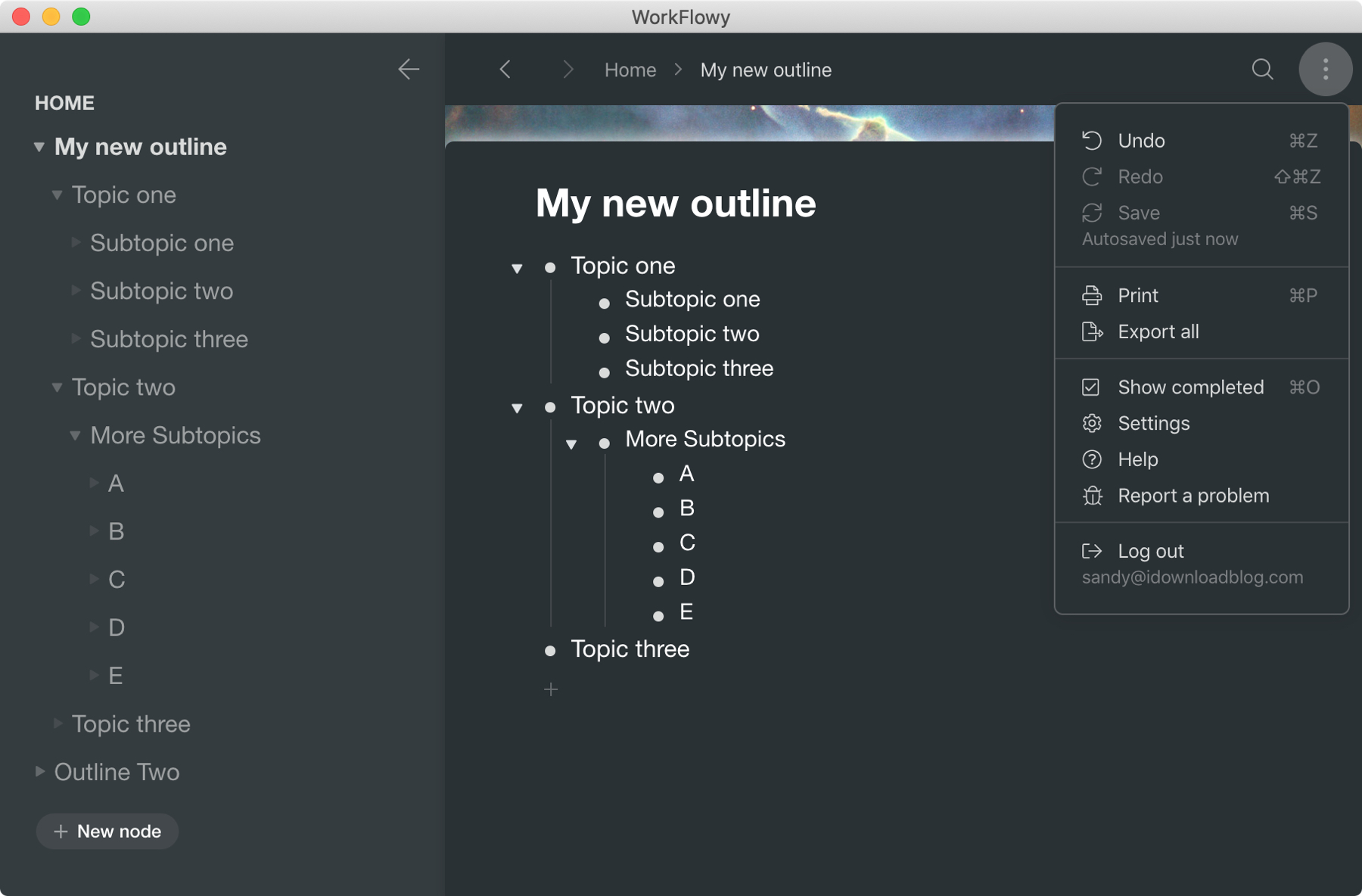 WorkFlowy Outline App for Mac