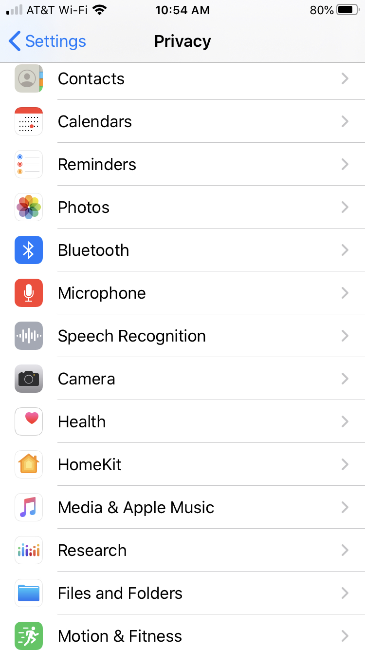 iPhone Privacy Settings Apps
