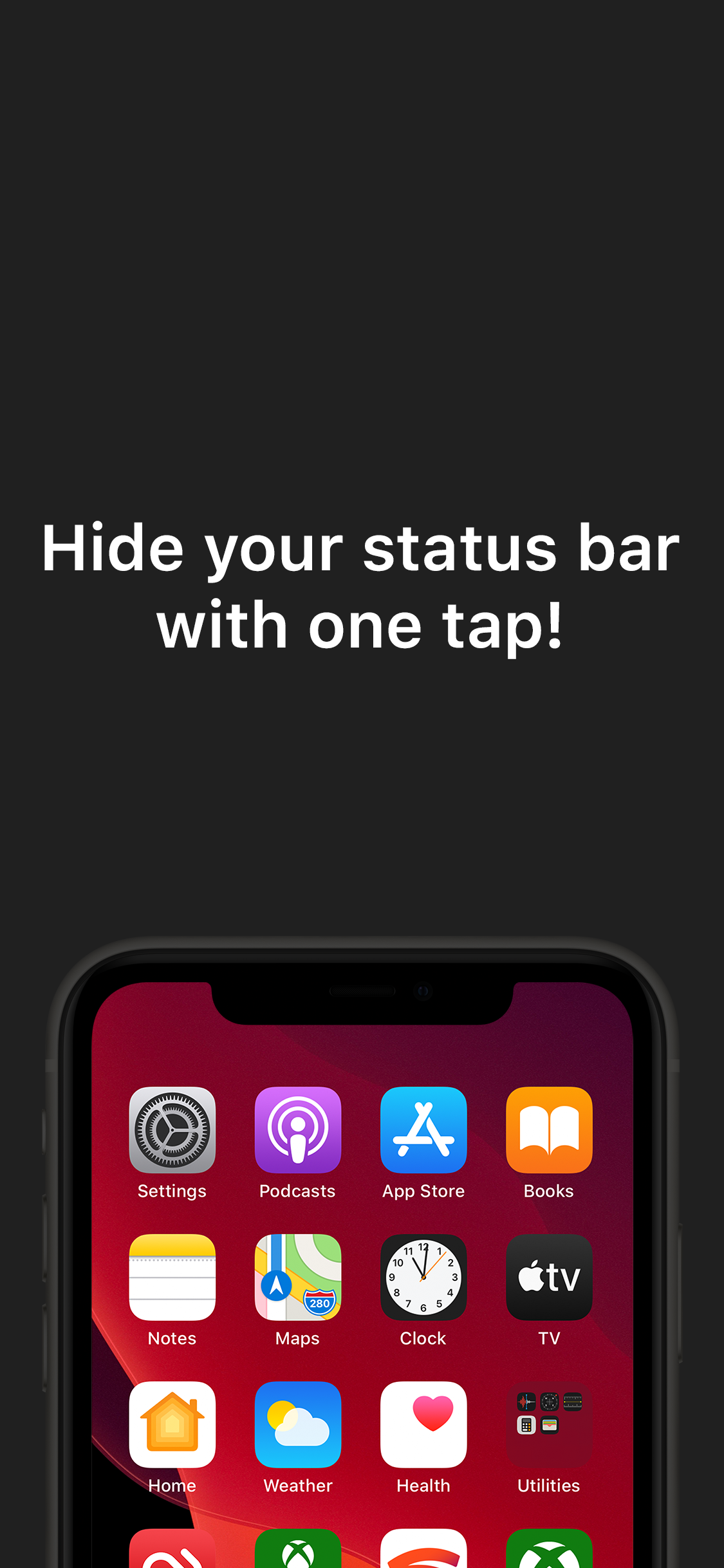 Hide the Status Bar on demand with Peep Reborn.