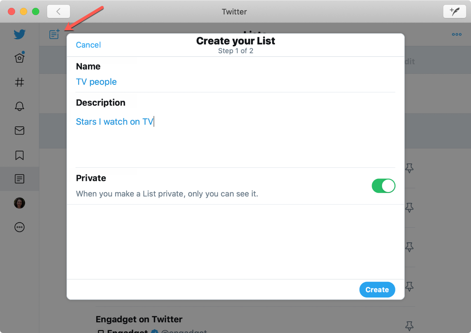 Create Twitter List on Mac