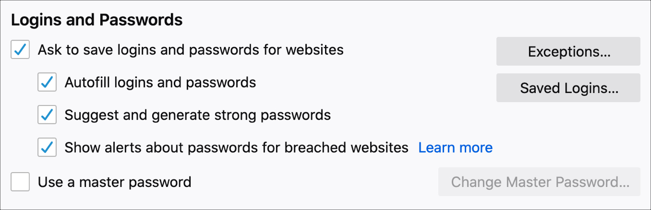 Firefox Enable Logins and Passwords