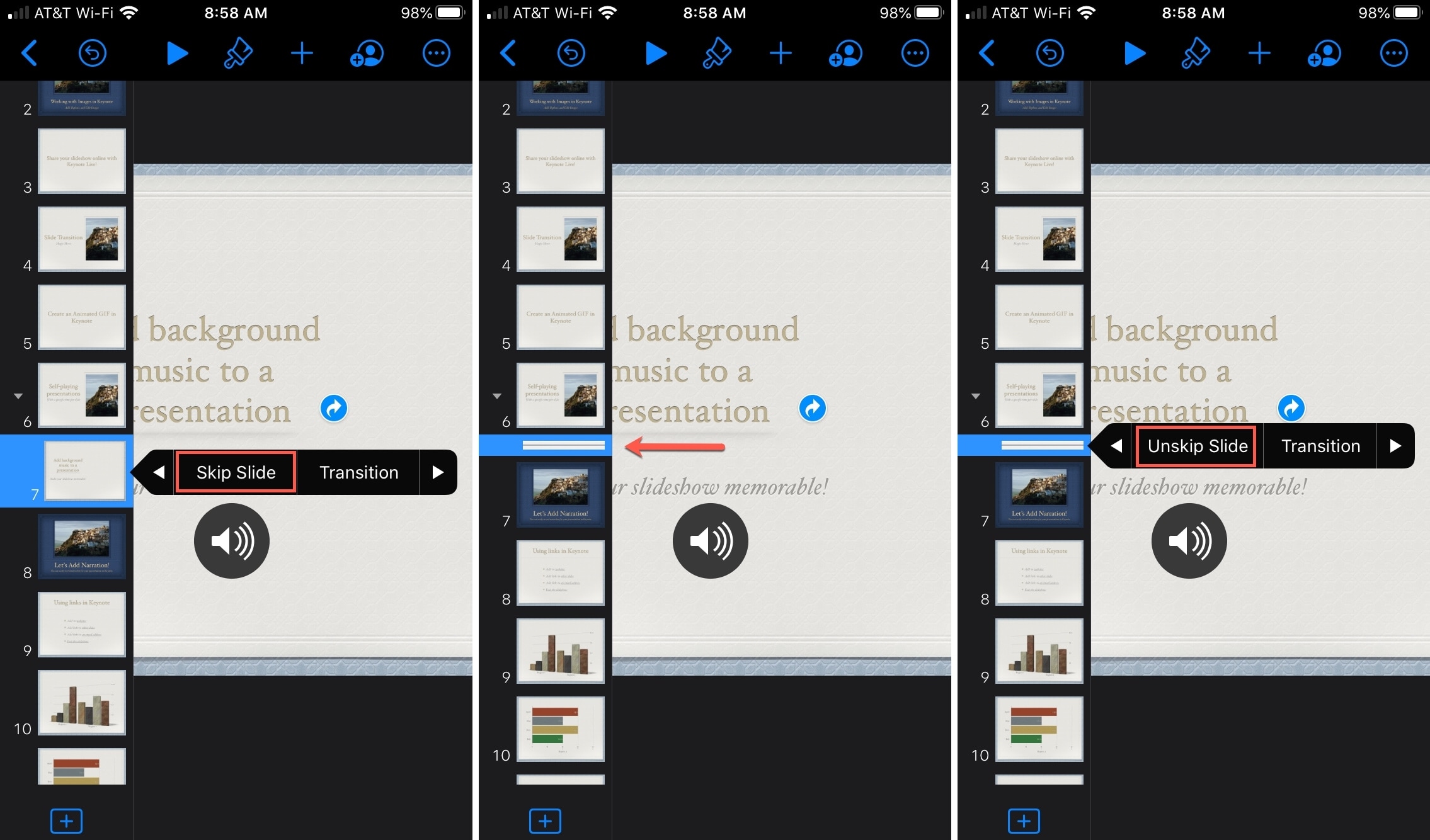 Keynote iPhone Skip Unskip Slide Navigator