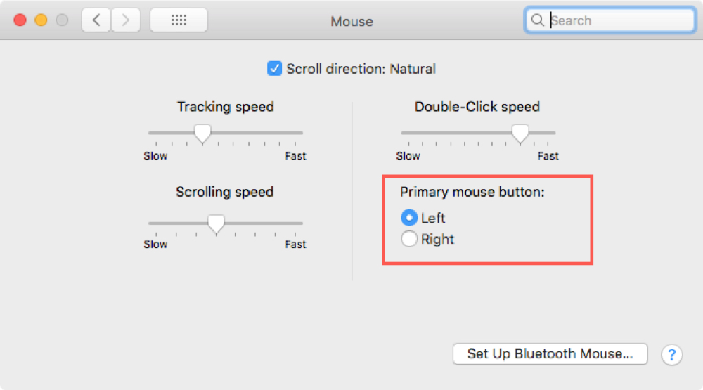 Mouse Primary Button Setting on Mac