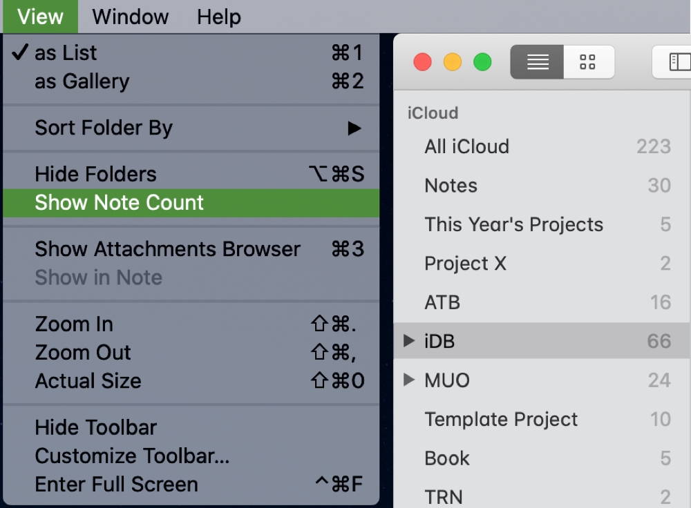 Notes Show Note Count Mac