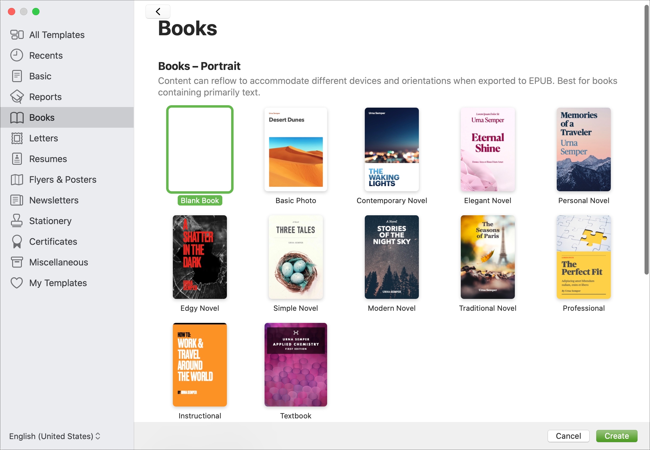 Pages Books Templates on Mac