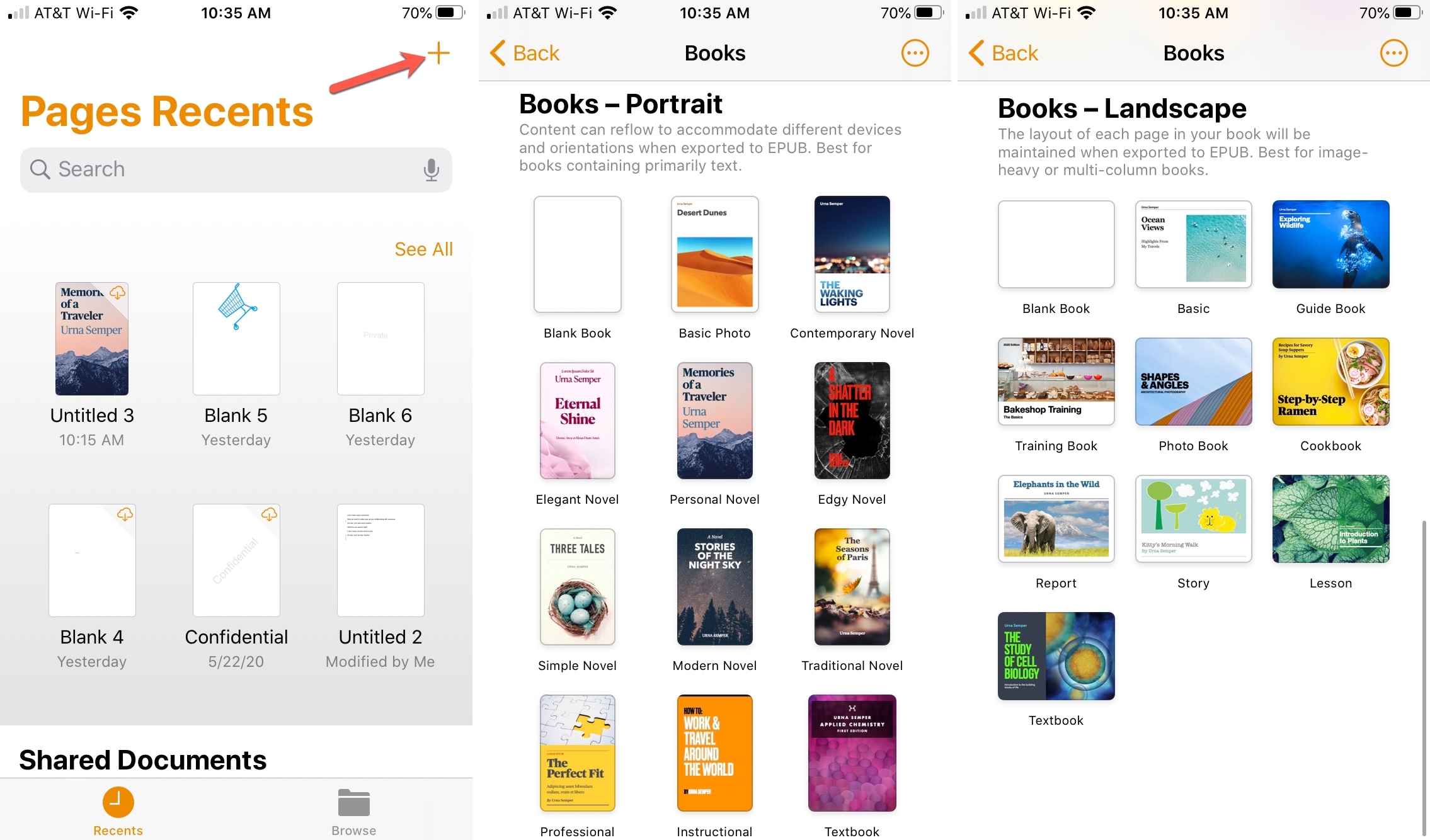 Pages Books Templates on iPhone