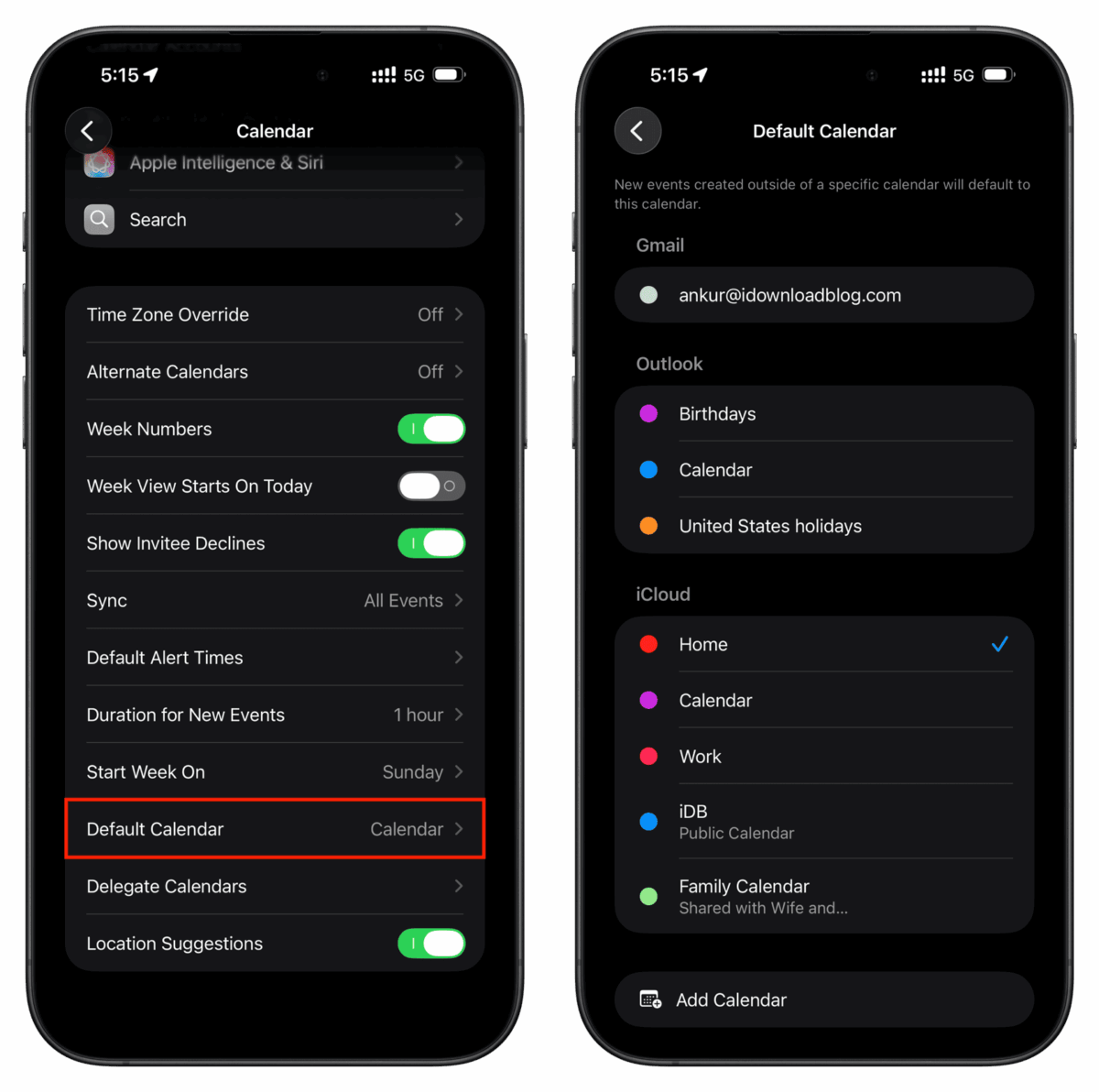 How to set a default calendar on iPhone, iPad, and Mac