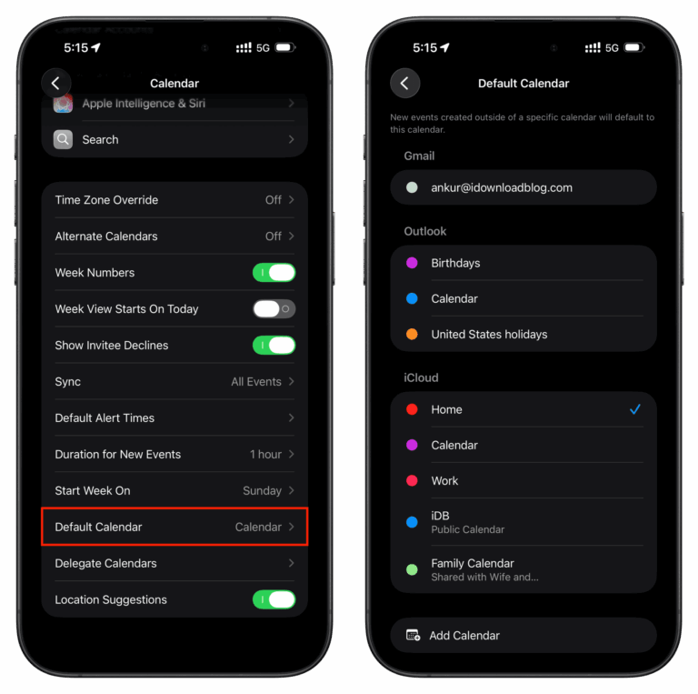 How to set a default calendar on iPhone, iPad, and Mac
