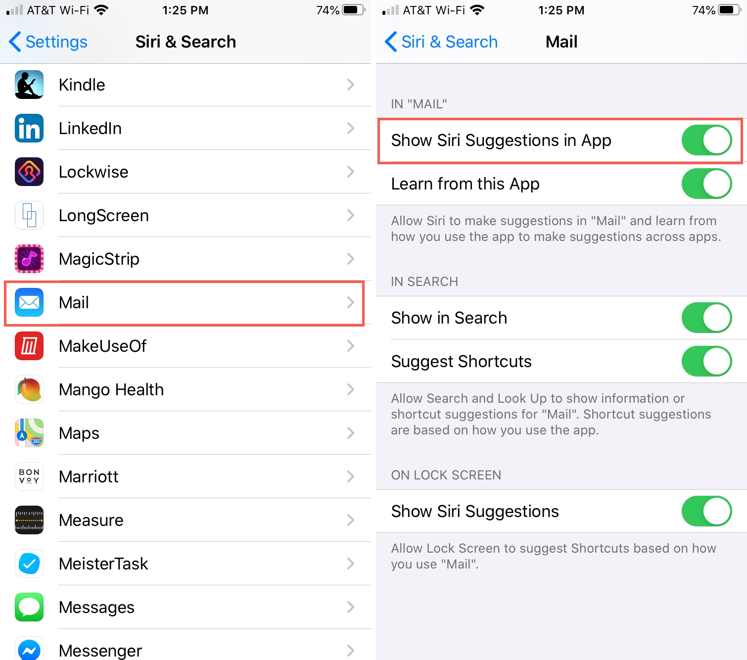 Show Siri Suggestions in App iPhone Mail