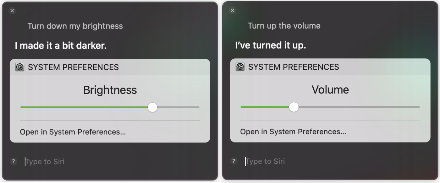 Siri Adjust Brightness Volume Mac
