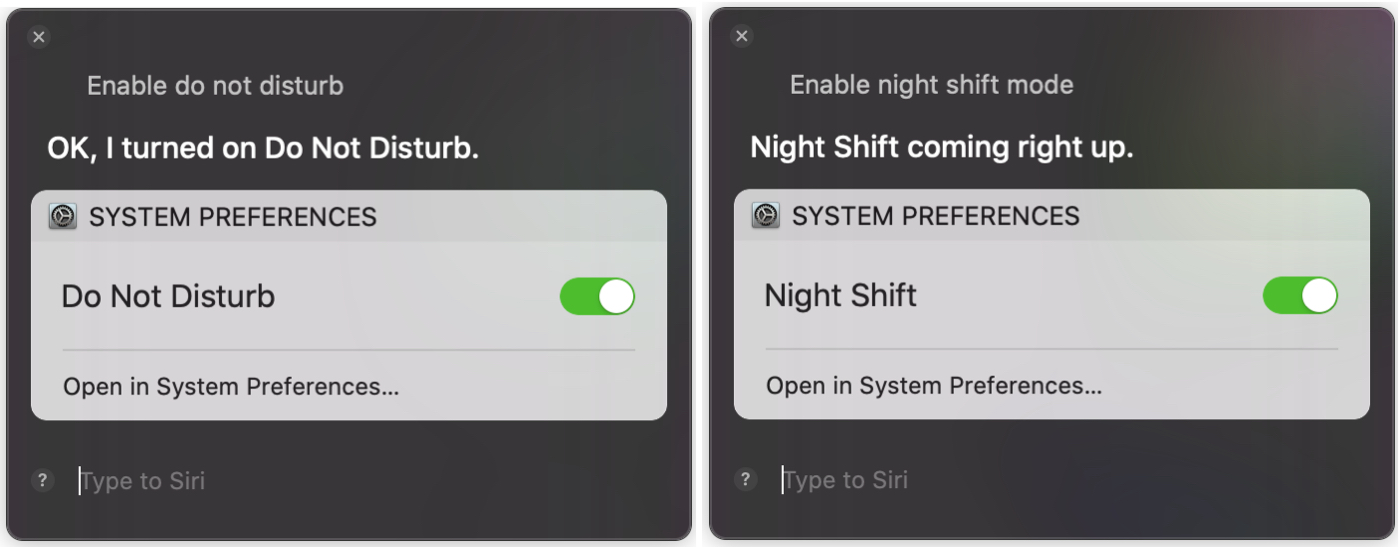 Siri Enable Do Not Disturb Night Mode Mac