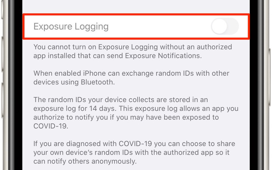 iOS 13.5 iPadOS COVID-19 exposure logging disabled