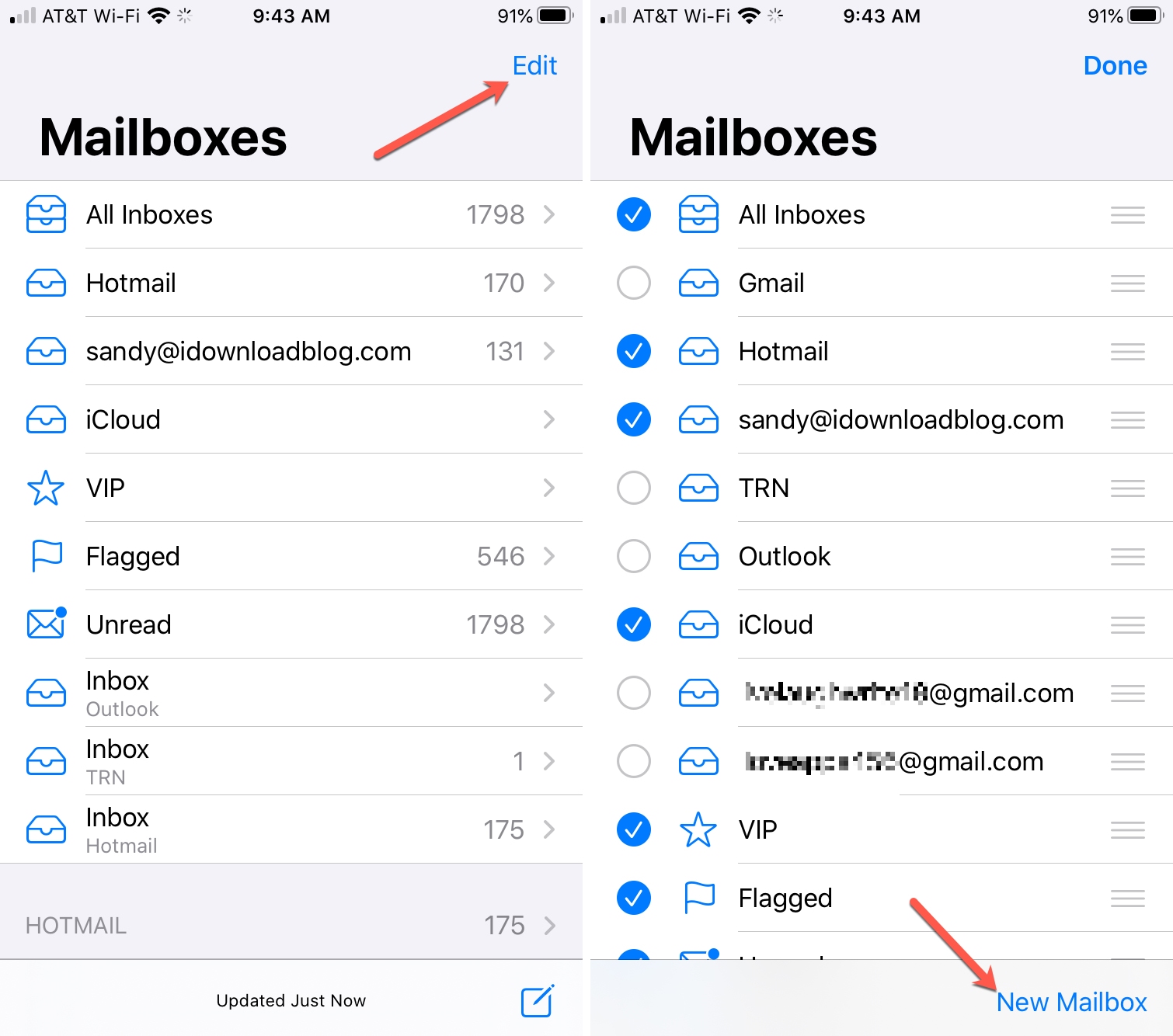 Edit New Mailbox iPhone Mail