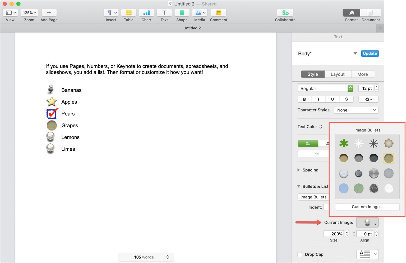How to customize lists in Pages, Numbers, and Keynote